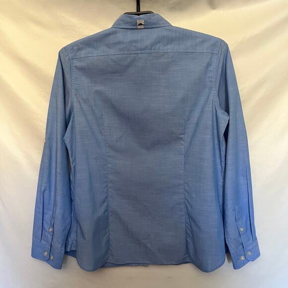Roots73 Clearwater Button Up Women Shirt Size Large Blue M Patch #97100 Rolltab - Picture 6 of 12